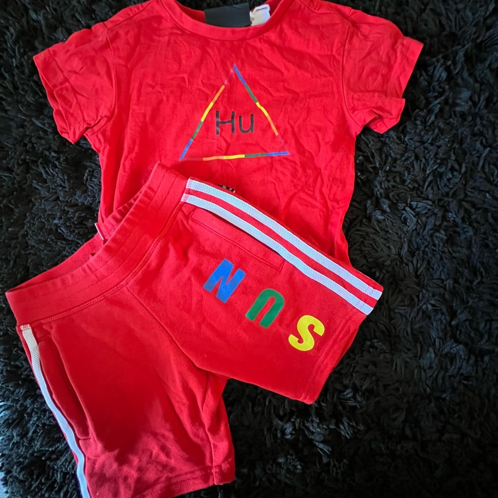 Red Pharrell Williams Adidas two piece set boys size 5-6